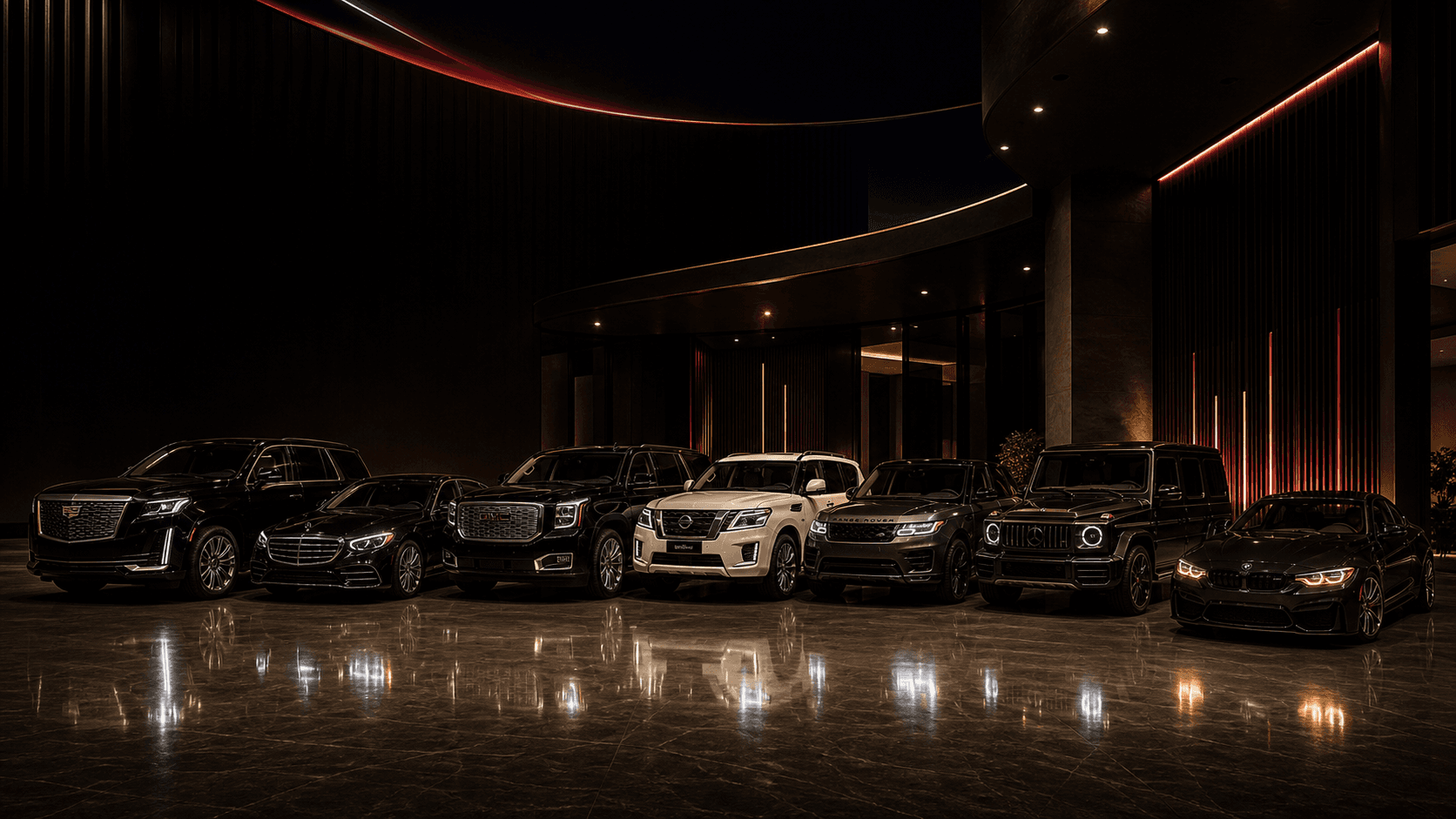 Red Prime luxury fleet in private garage